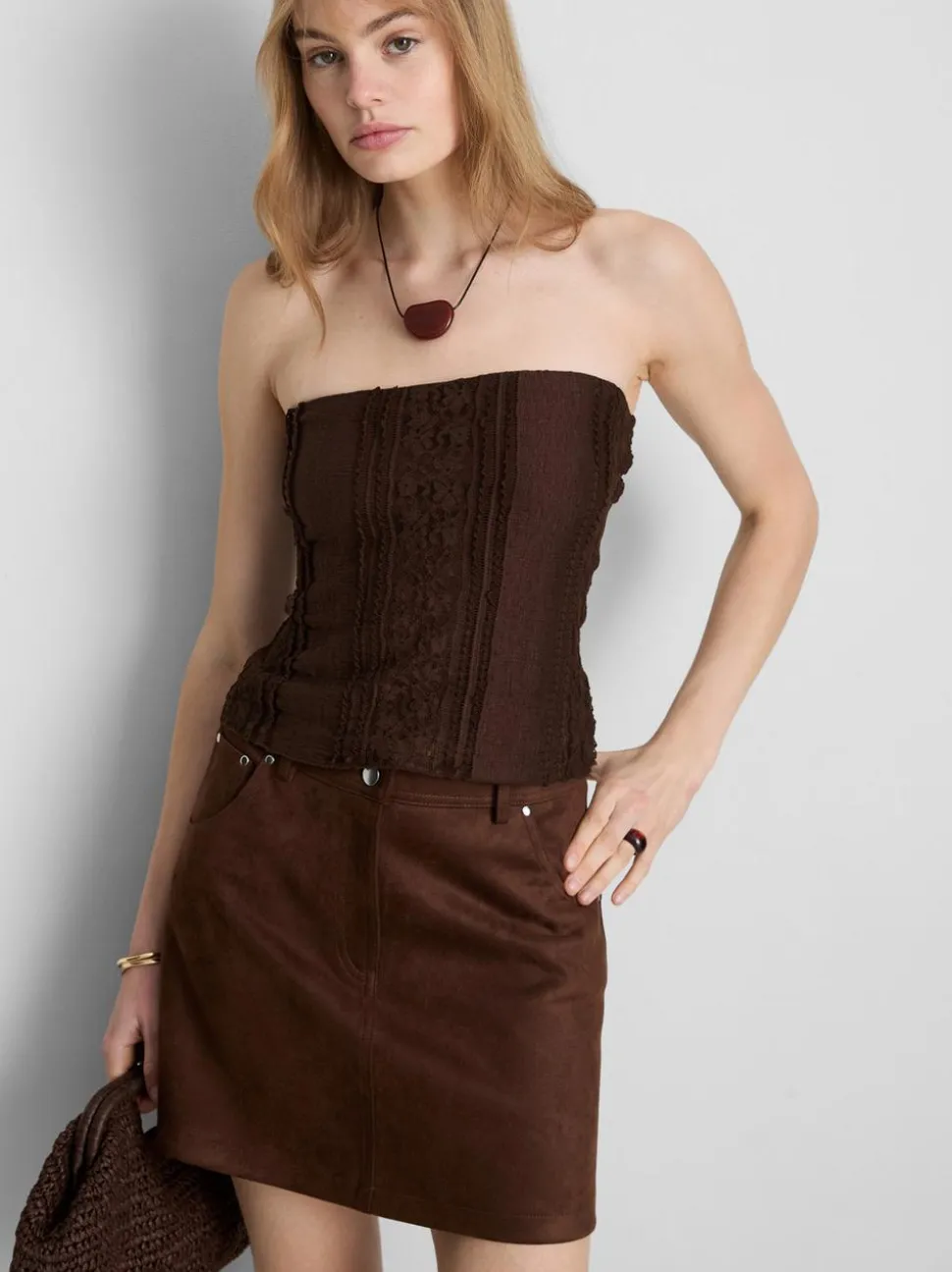 Spitzen-Bandeau-Top aus Baumwollmischung