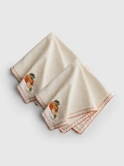 Stoffservietten mit Kürbisstickerei, 2er-Pack