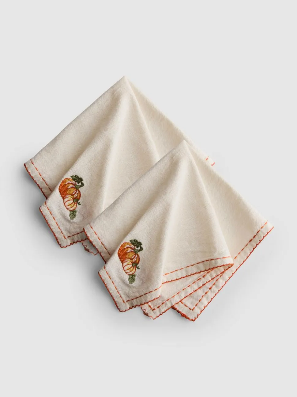 Stoffservietten mit Kürbisstickerei, 2er-Pack
