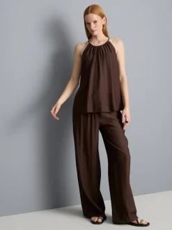 Strukturierte Hose mit weitem Bein und Kordelzug