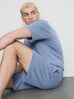 Strukturierte Schlafanzugshorts mit Kordelzug