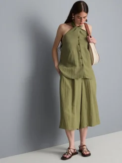 Strukturiertes Neckholder-Top mit Knopfleiste