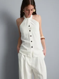 Strukturiertes Neckholder-Top mit Knopfleiste