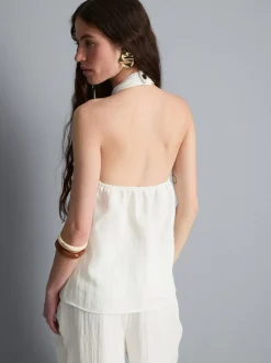 Strukturiertes Neckholder-Top mit Knopfleiste