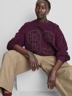 Sweatshirt aus Baumwollmischung mit karierter 83-Stickerei
