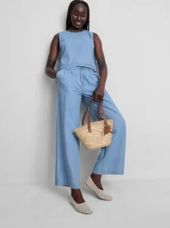 Tanktop aus Baumwoll-Denim mit seitlichen Bindebändern