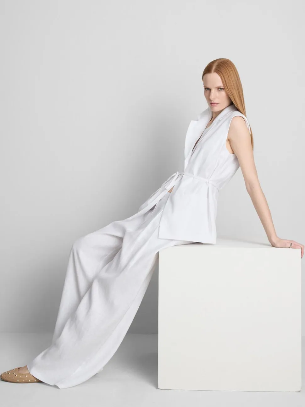 „The Edit“ Leinenhose mit weitem Bein und Bundfalten
