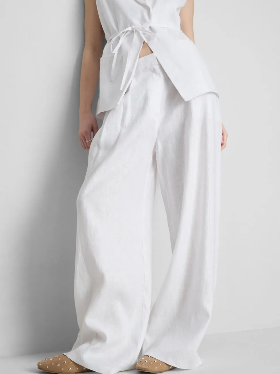 „The Edit“ Leinenhose mit weitem Bein und Bundfalten