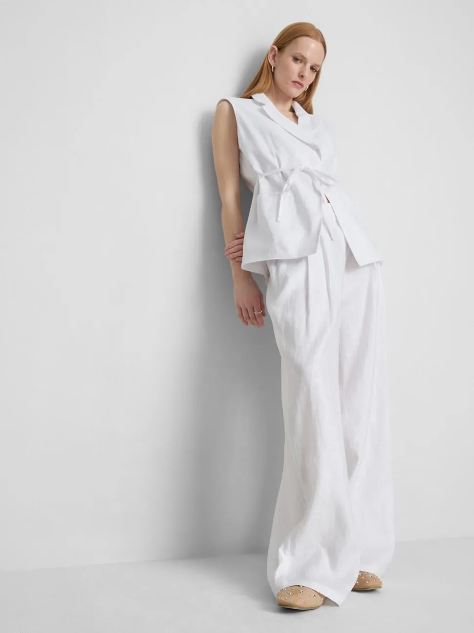 „The Edit“ Leinenhose mit weitem Bein und Bundfalten