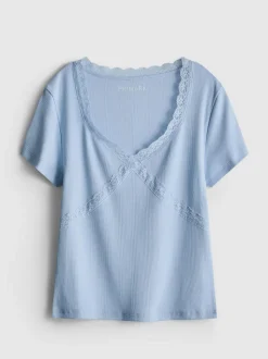 T-Shirt mit Spitzenbesatz und hohem Baumwollanteil