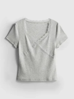 T-Shirt mit Spitzenbesatz und hohem Baumwollanteil