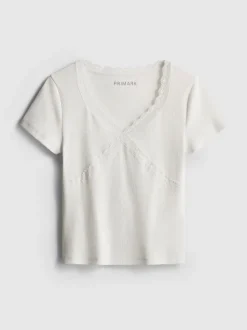 T-Shirt mit Spitzenbesatz und hohem Baumwollanteil