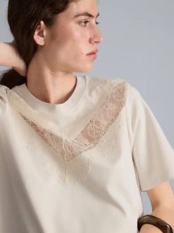T-Shirt mit Spitzeneinsatz