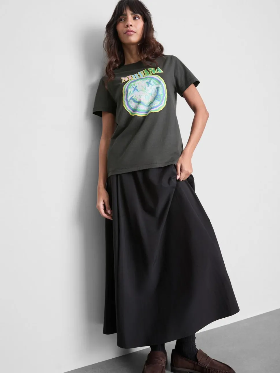 Verwaschenes „Nirvana“ Bandshirt aus Baumwolle