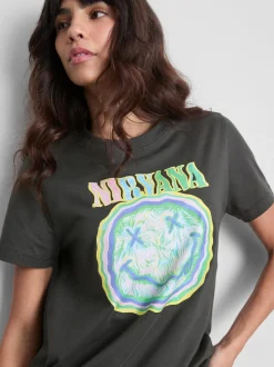 Verwaschenes „Nirvana“ Bandshirt aus Baumwolle