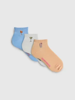 Viertellange Crew-Socken mit Cocktail-Motiven, 3er-Pack