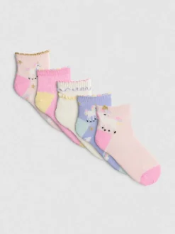 Viertellange Socken mit Einhorn-Grafik, 5er-Pack