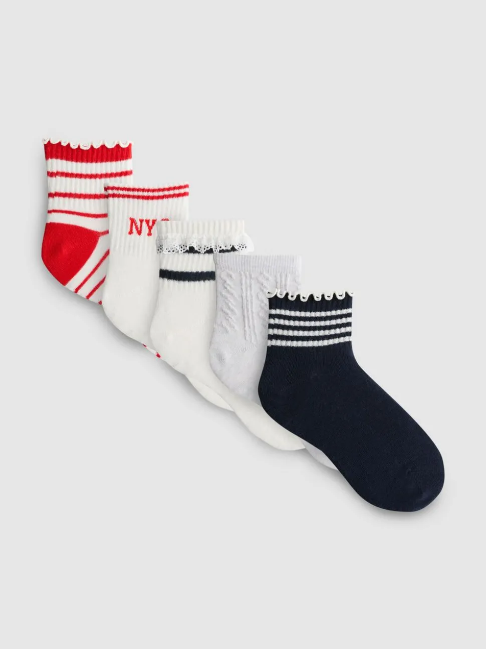 Viertellange Socken mit verschiedenen Designs, 5er-Pack