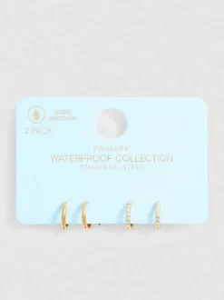 Wasserfeste Creolen mit Strasssteinen, 2er-Pack