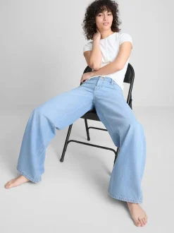 Weite Baumwoll-Jeans mit mittlerer Leibhöhe